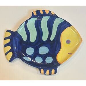 Grand Casino Painted Fish Platter 15”, Fish Plate, Nautical, Beach, Fish Shaped